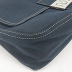 FENDI Mamma Baguette Canvas Leather Shoulder Bag Navy 26325