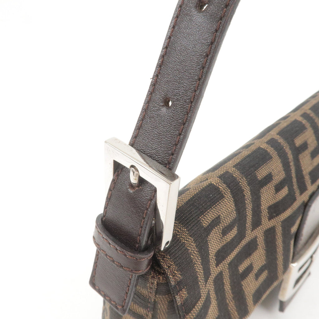 FENDI Zucca Mamma Baguette Canvas Leather Bag Brown Black 26424