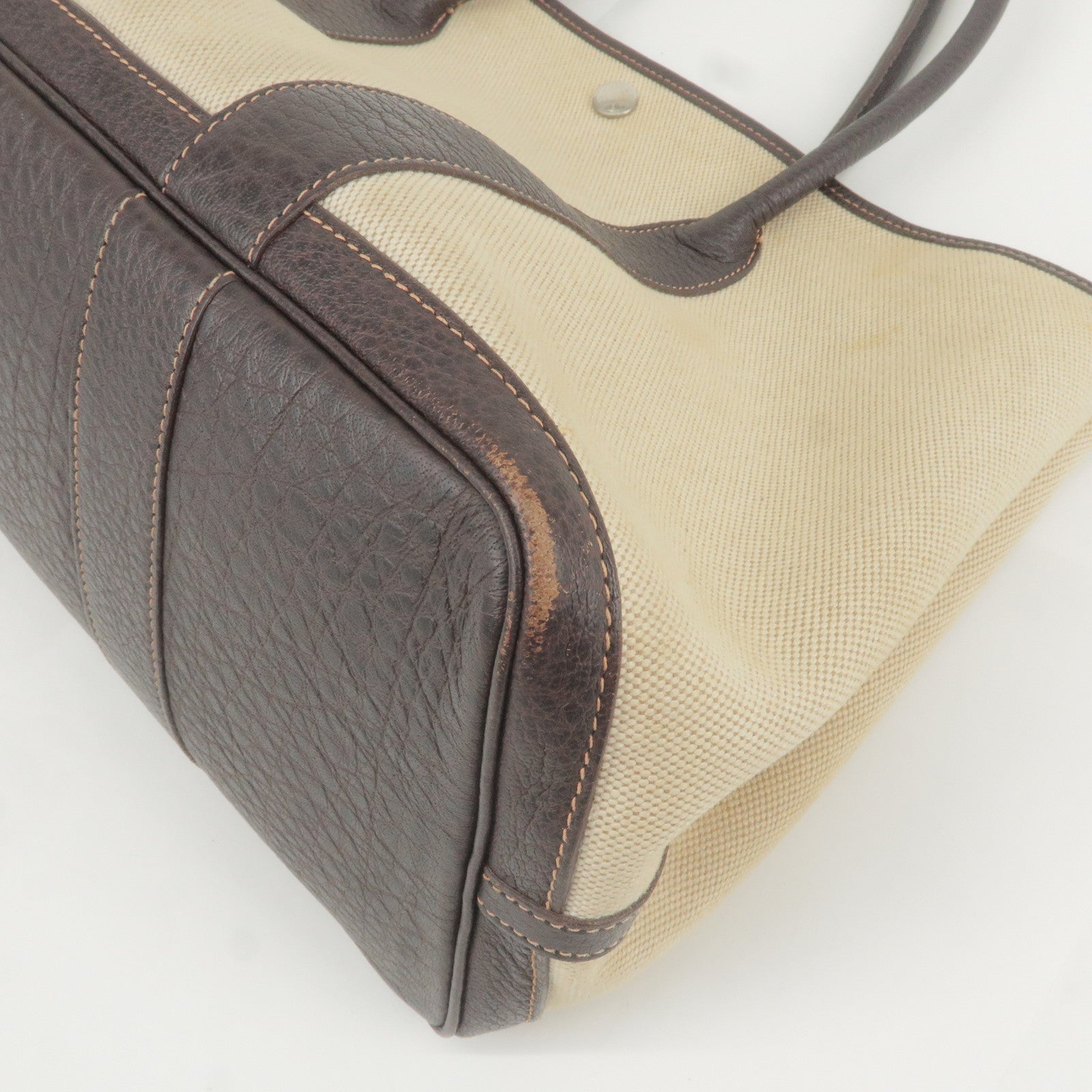 HERMES Canvas Leather Garden Party PM Tote Bag Beige G Stamp