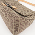 FENDI Mamma Baguette Zucchino Leather Shoulder Bag Beige 8BR001