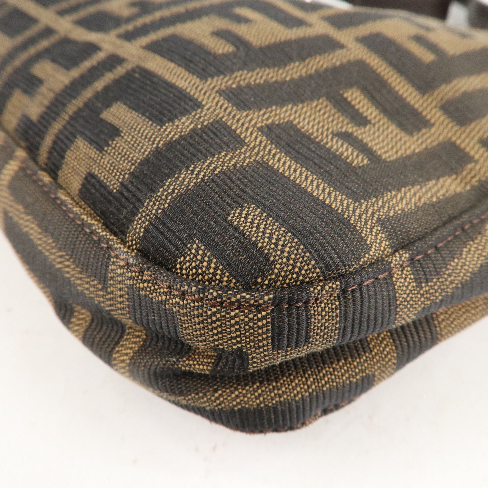 FENDI Zucca Canvas Leather Shoulder Bag Brown Black 26569