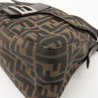 FENDI Mamma Baguette Zucca Canvas Leather Shoulder Bag Brown