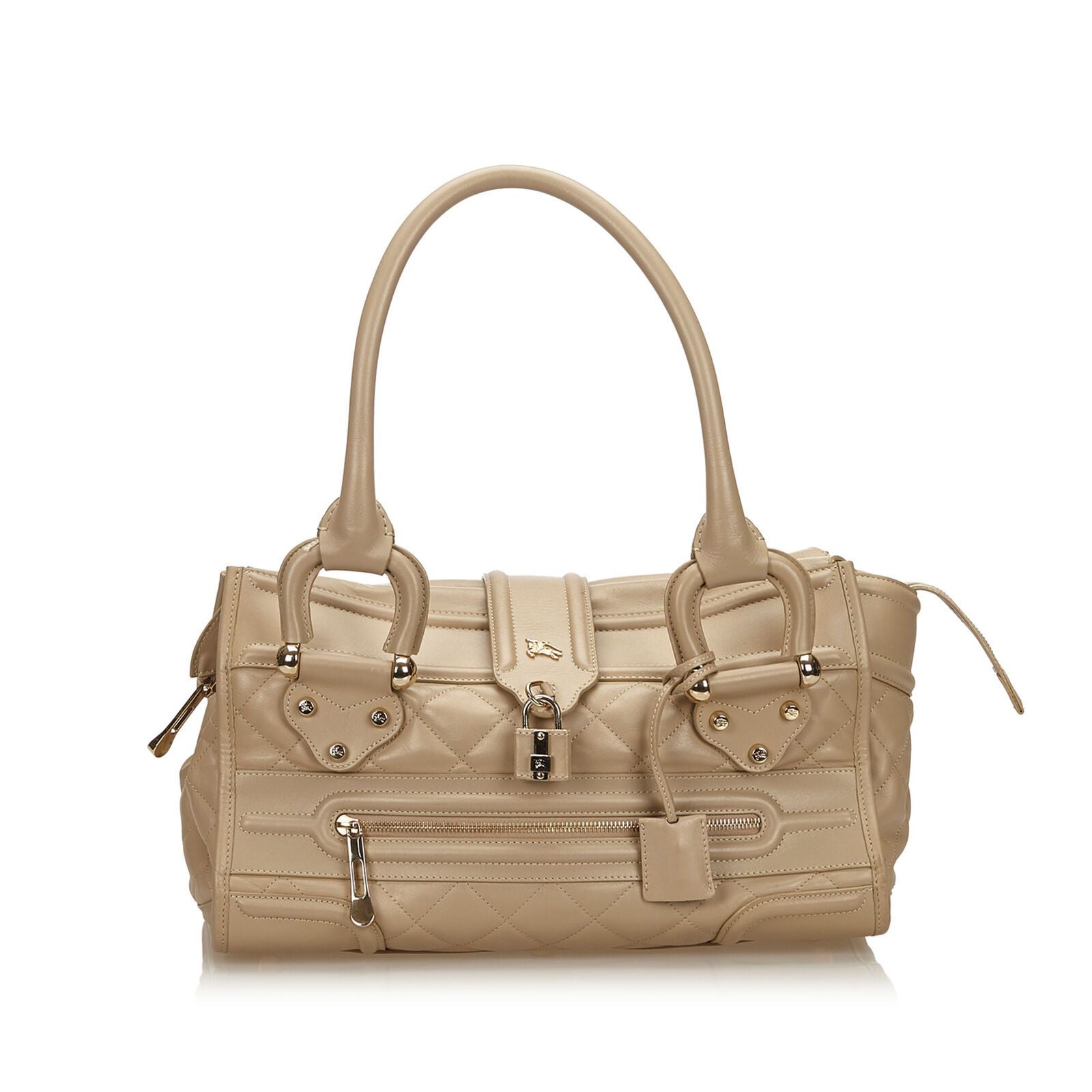 Pre-Loved Burberry Brown Beige Others Leather Boston Bag United Kingdom