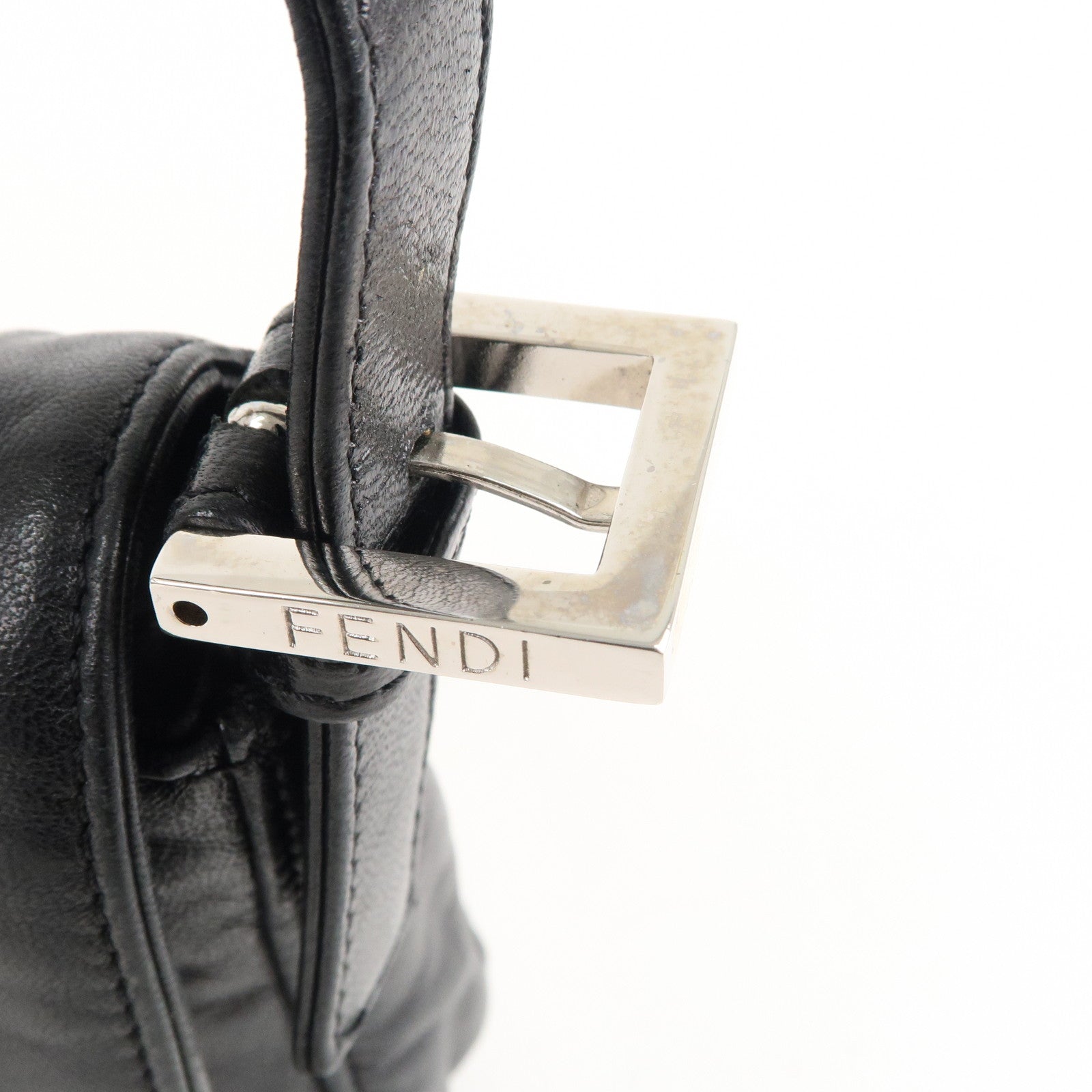 FENDI Mamma Baguette Leather Hand Bag Shoulder Bag Black Green