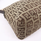 FENDI Zucchino Canvas Leather Shoulder Bag Beige Brown 8BR444