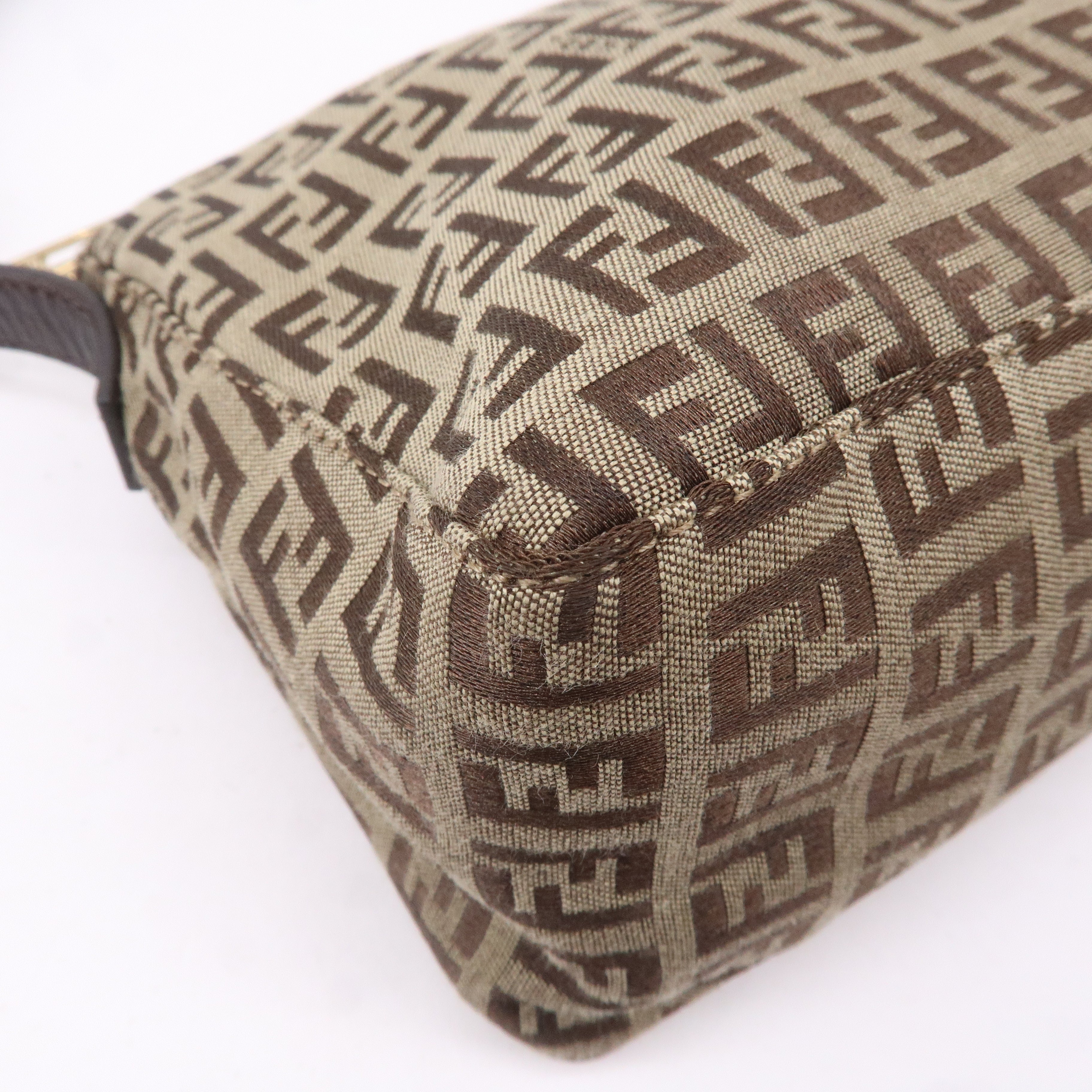 FENDI Zucchino Canvas Leather Shoulder Bag Beige Brown 8BR444
