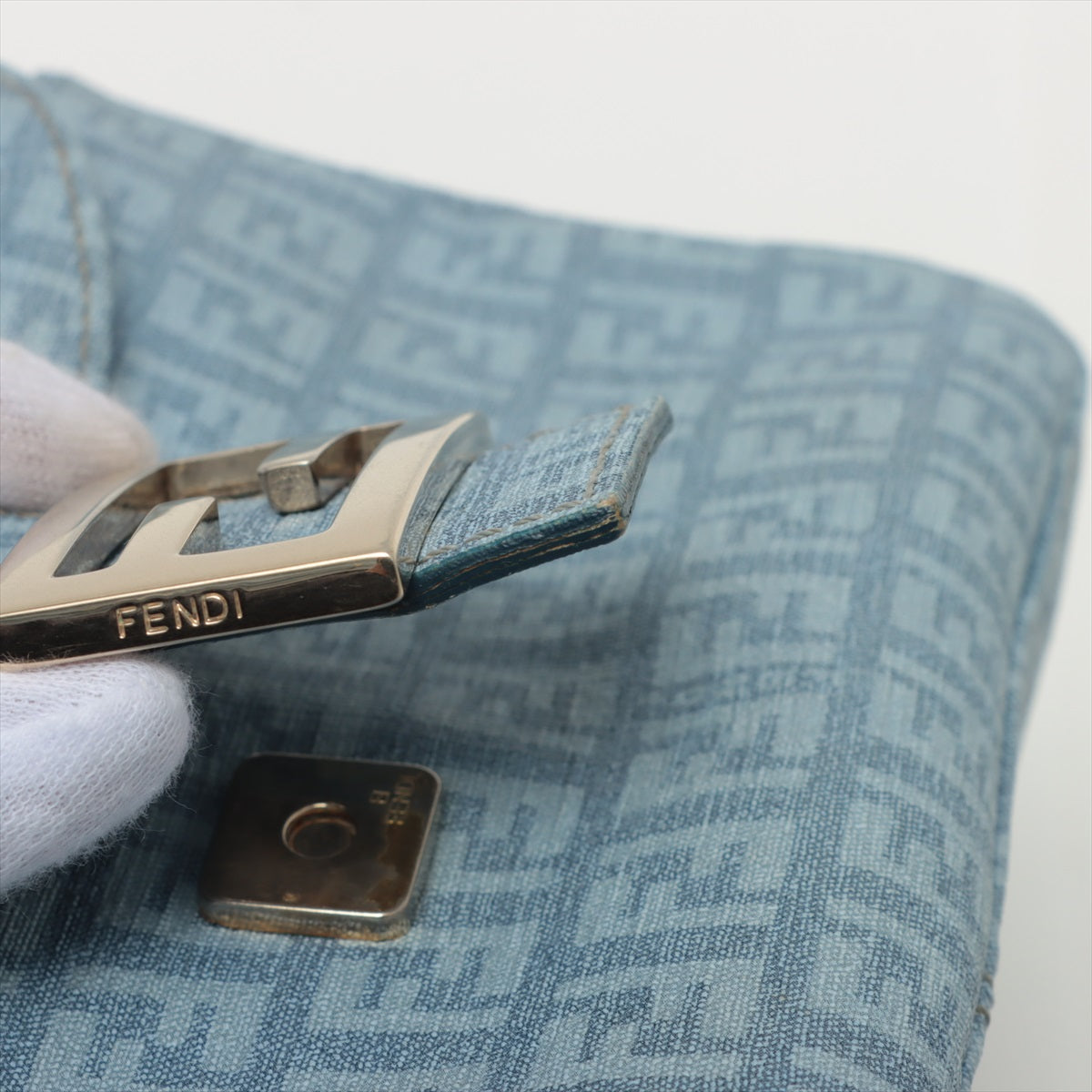 Fendi Blue Zucchino Coated Canvas Baguette Bag