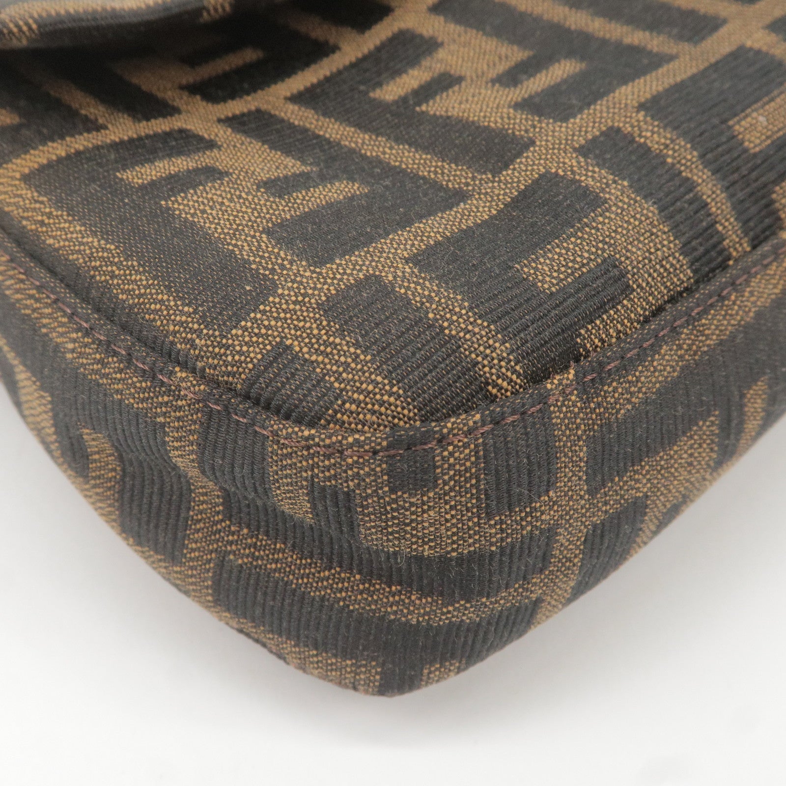 FENDI Zucca Mamma Baguette Canvas Leather Bag Brown Black 26424