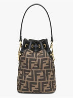 Fendi Mon Tresor Quilted FF Silk Mini Bucket Bag Brown