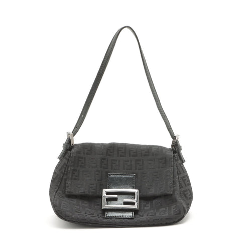 Fendi Mamma Bucket  Canvas  Leather Handbag Black 8BR180