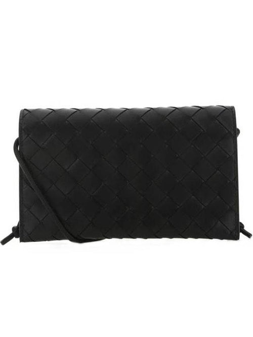 Bottega Veneta Intrecciato Strap Long Wallet Black