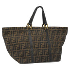 FENDI Zucca Canvas Hand Bag Brown Black gold110407