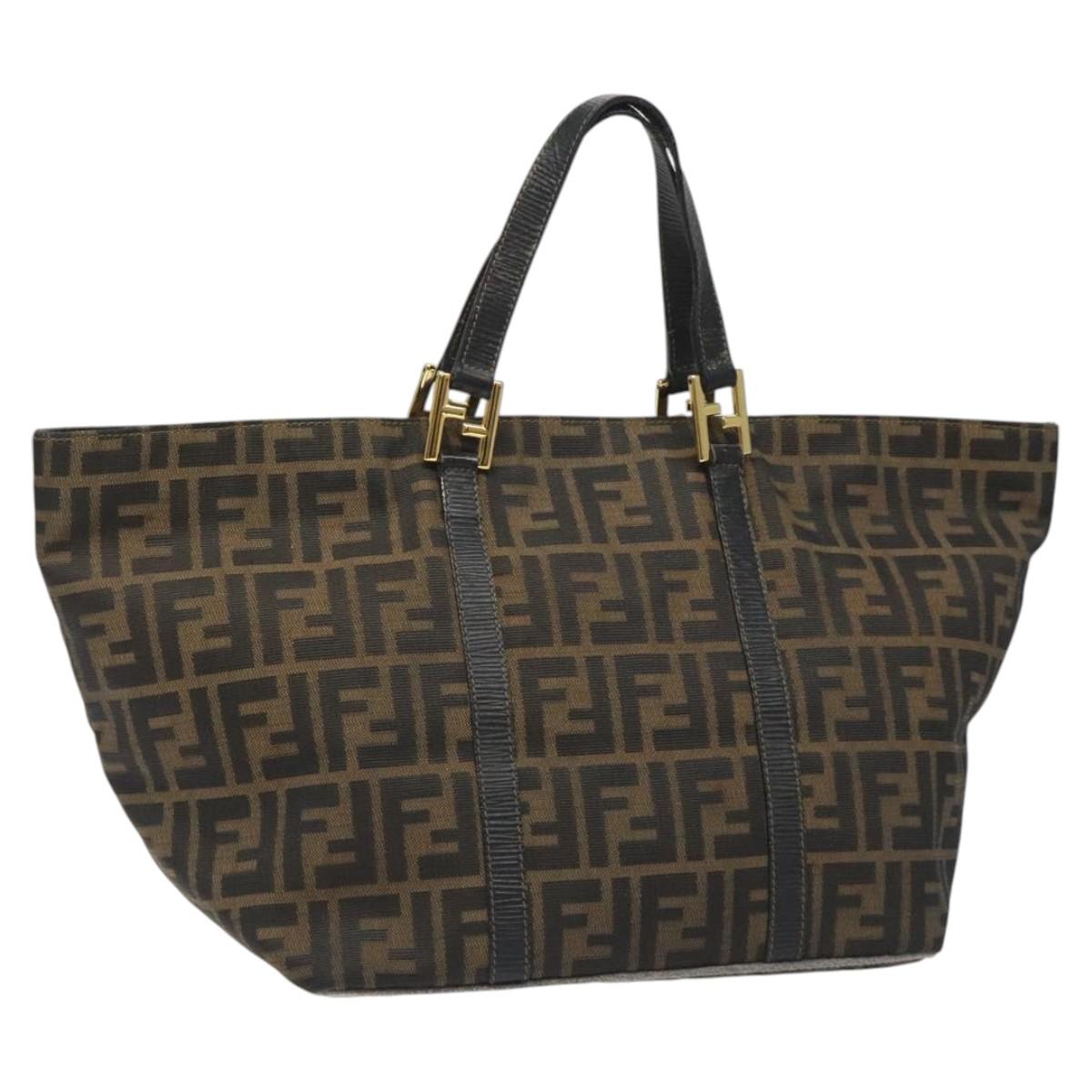 FENDI Zucca Canvas Hand Bag Brown Black gold110407