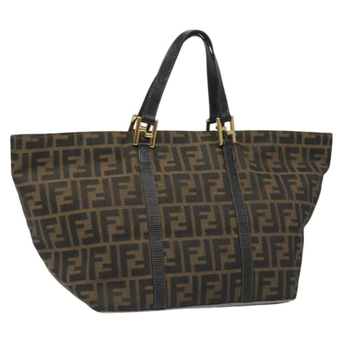 FENDI Zucca Canvas Hand Bag Brown Black gold110407