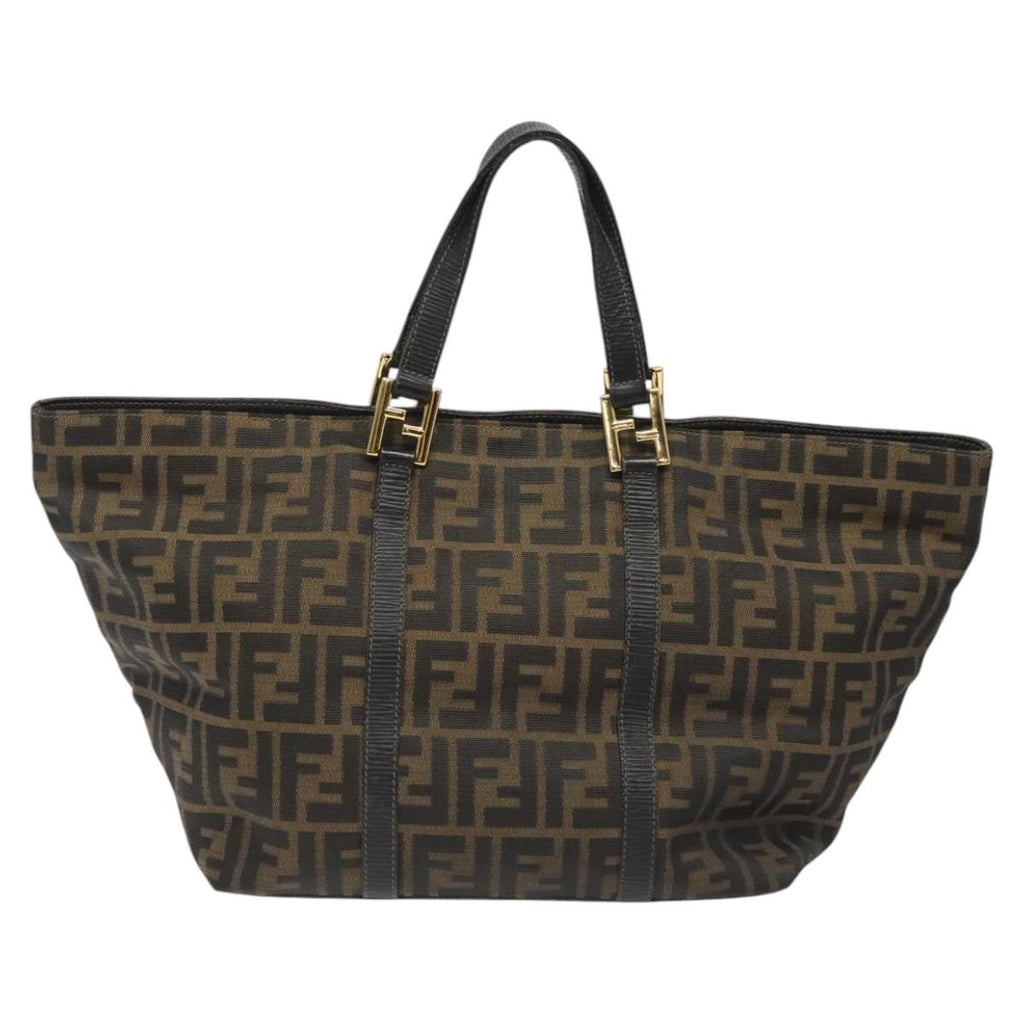 FENDI Zucca Canvas Hand Bag Brown Black gold110407
