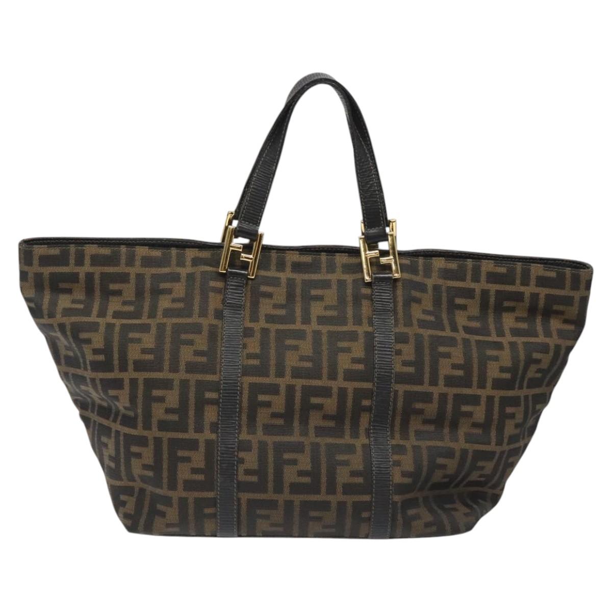 FENDI Zucca Canvas Hand Bag Brown Black gold110407