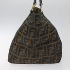 FENDI Zucca Canvas Hand Bag Brown Black gold110407