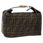 FENDI Zucca Canvas Vanity pouch Hand Bag Nylon Brown Black gold110437