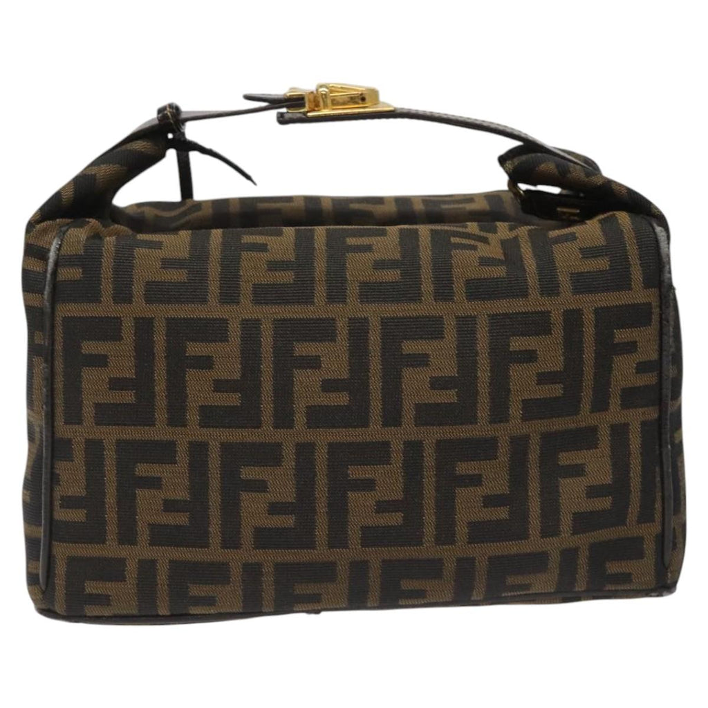 FENDI Zucca Canvas Vanity pouch Hand Bag Nylon Brown Black gold110437