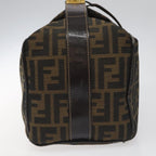FENDI Zucca Canvas Vanity pouch Hand Bag Nylon Brown Black gold110437