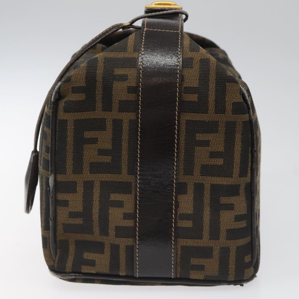 FENDI Zucca Canvas Vanity pouch Hand Bag Nylon Brown Black gold110437