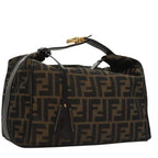 FENDI Zucca Canvas Vanity Pouch Nylon Brown Black gold110674