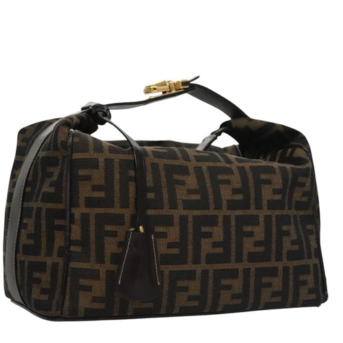 FENDI Zucca Canvas Vanity Pouch Nylon Brown Black gold110674