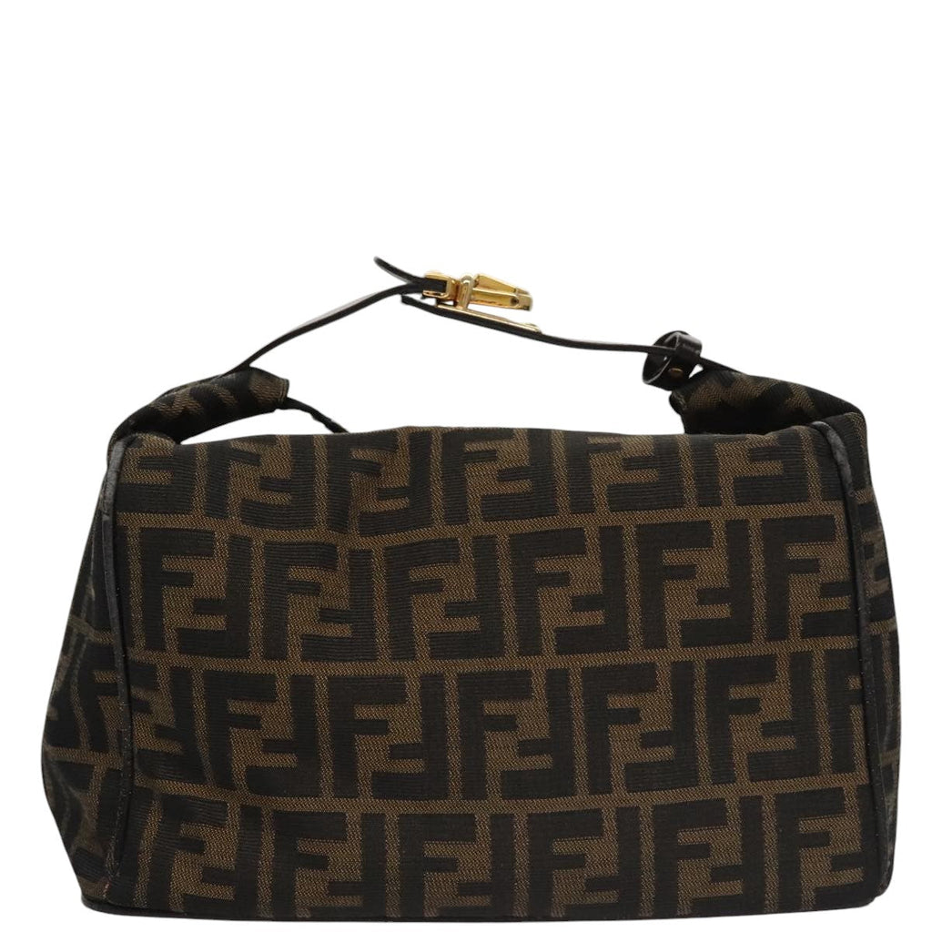 FENDI Zucca Canvas Vanity Pouch Nylon Brown Black gold110674