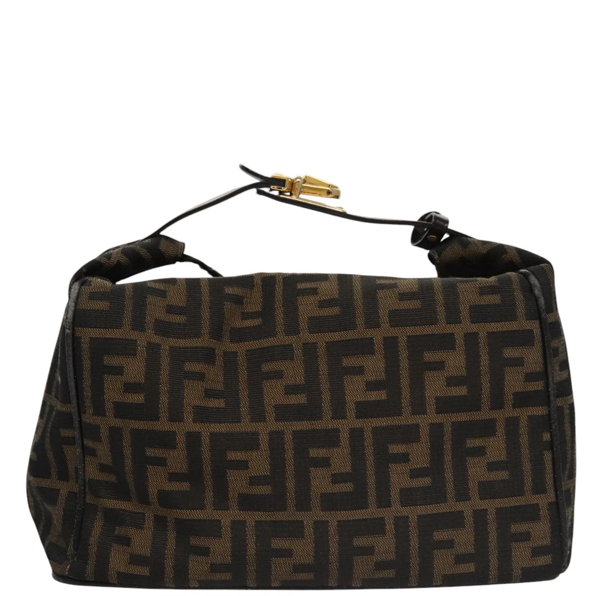 FENDI Zucca Canvas Vanity Pouch Nylon Brown Black gold110674