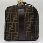 FENDI Zucca Canvas Vanity Pouch Nylon Brown Black gold110674