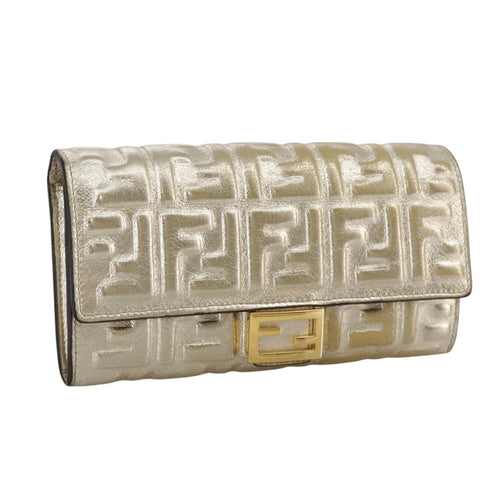 FENDI Zucca Canvas Long Wallet Leather Gold110760