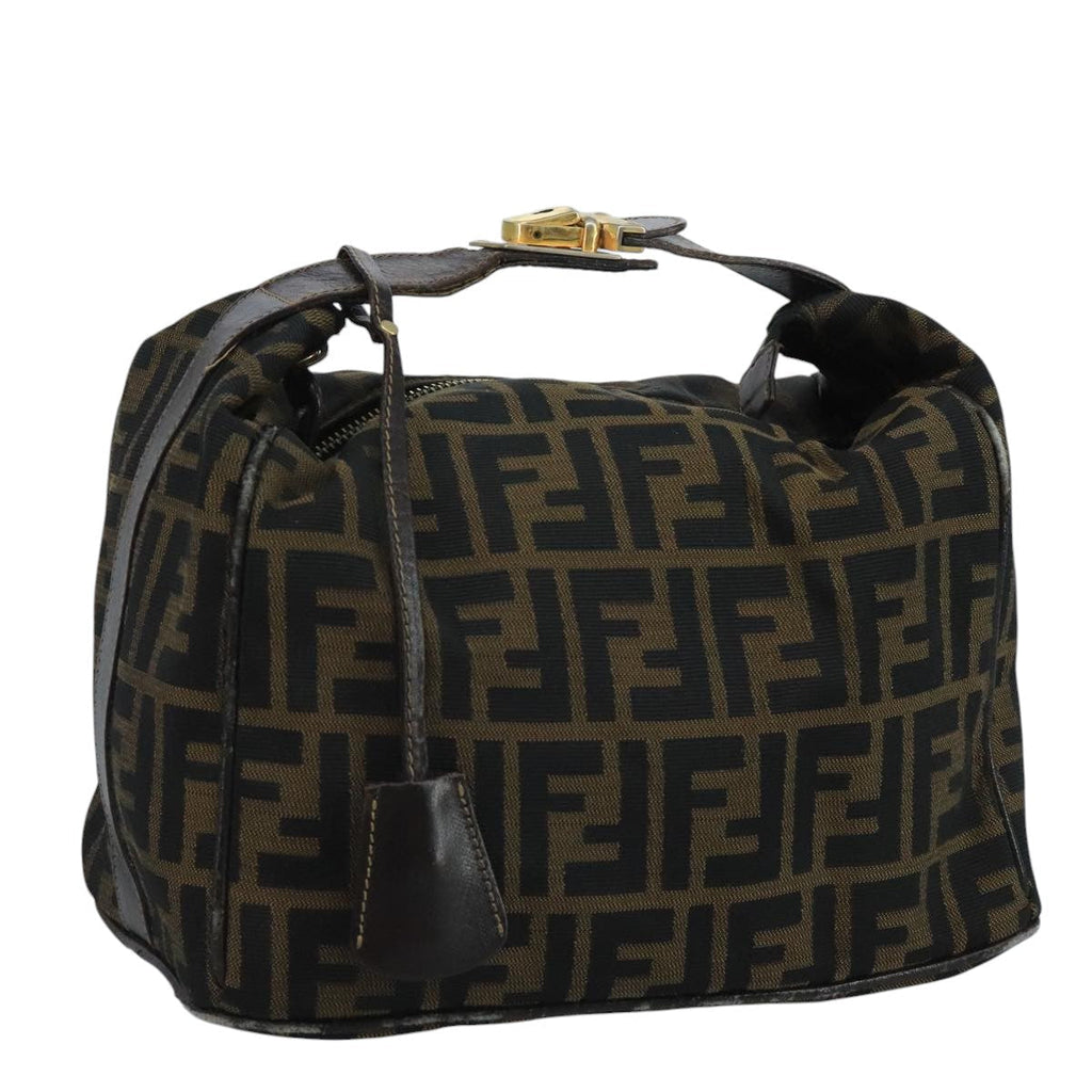 FENDI Zucca Canvas Vanity Pouch Brown Black gold110820