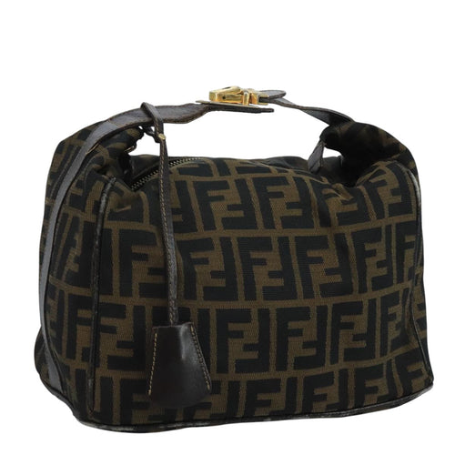 FENDI Zucca Canvas Vanity Pouch Brown Black gold110820