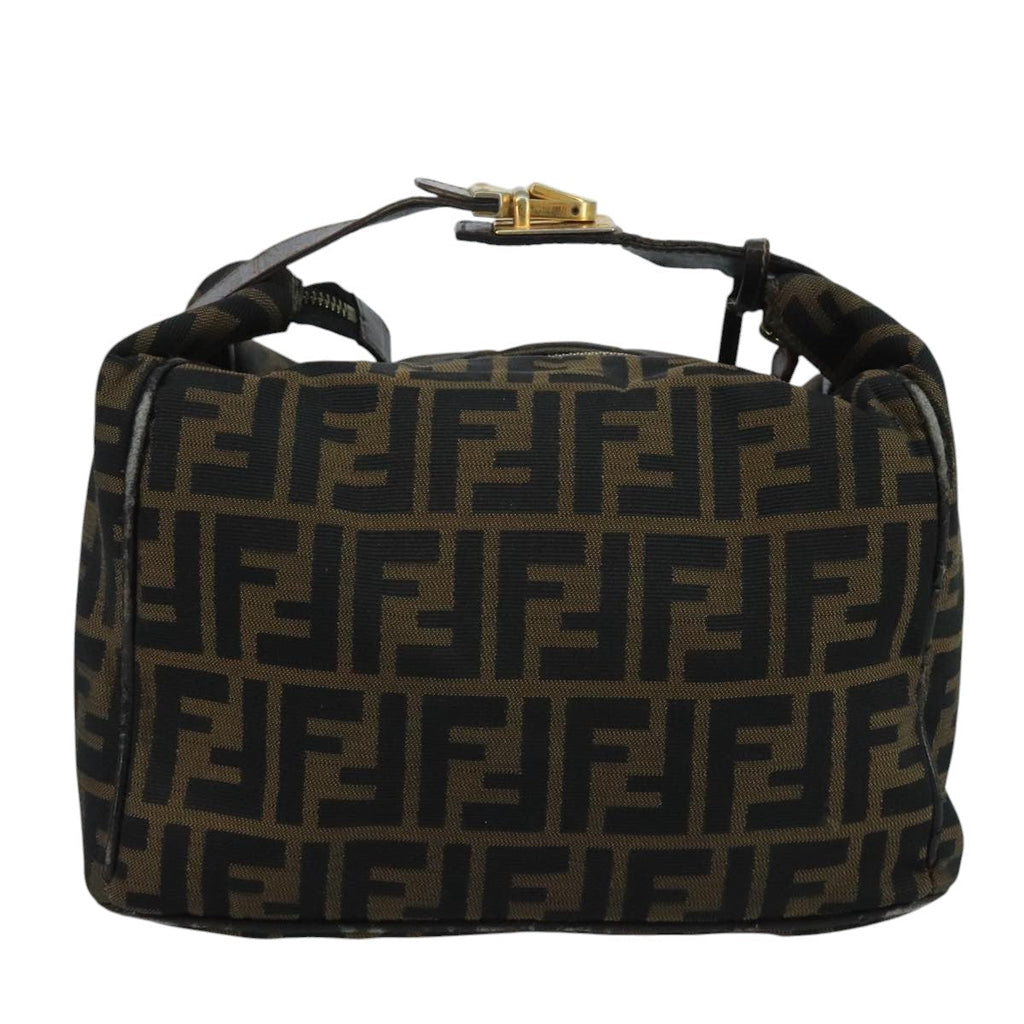 FENDI Zucca Canvas Vanity Pouch Brown Black gold110820