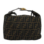 FENDI Zucca Canvas Vanity Pouch Brown Black gold110820