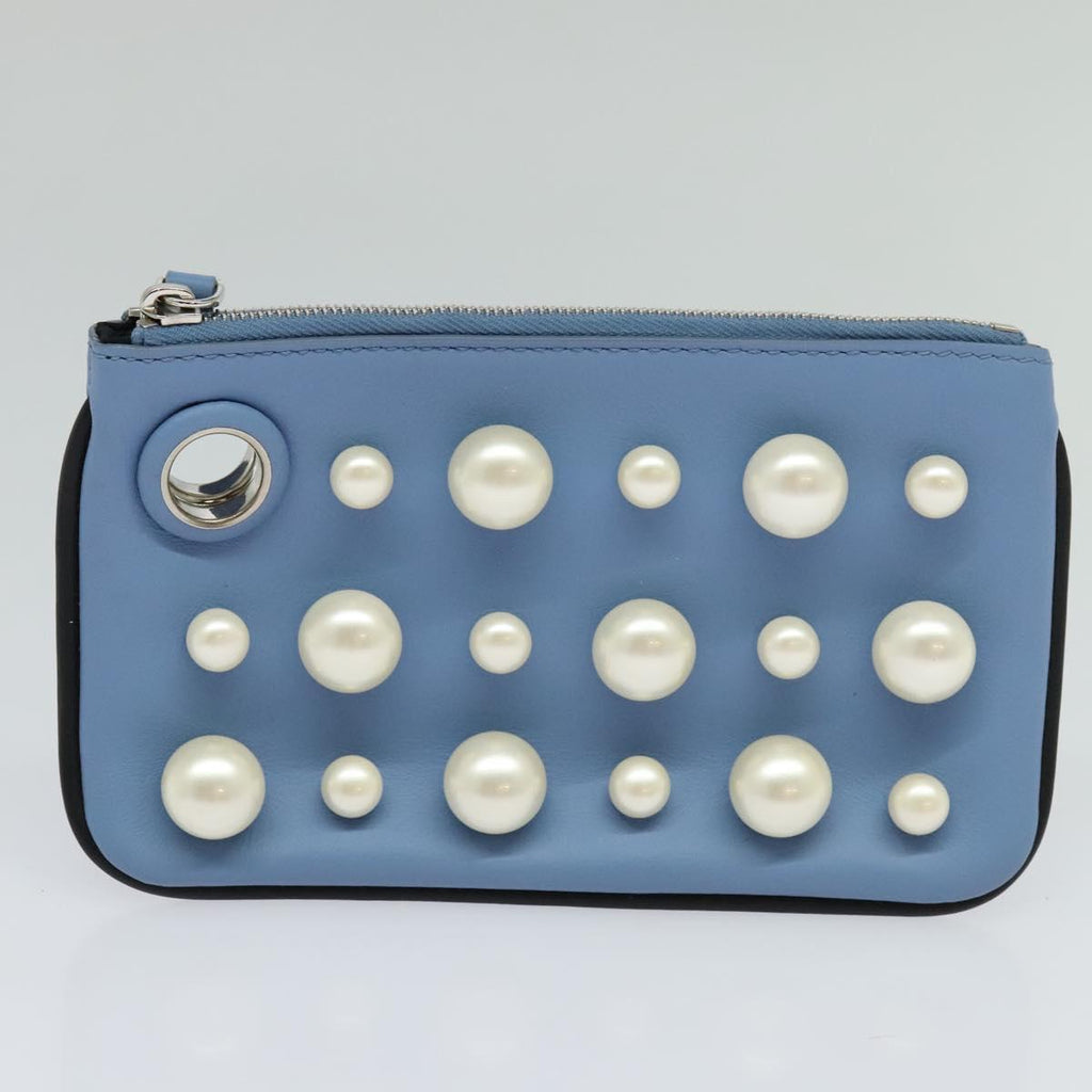 FENDI Triplet Clutch Bag Leather Blue White black110886
