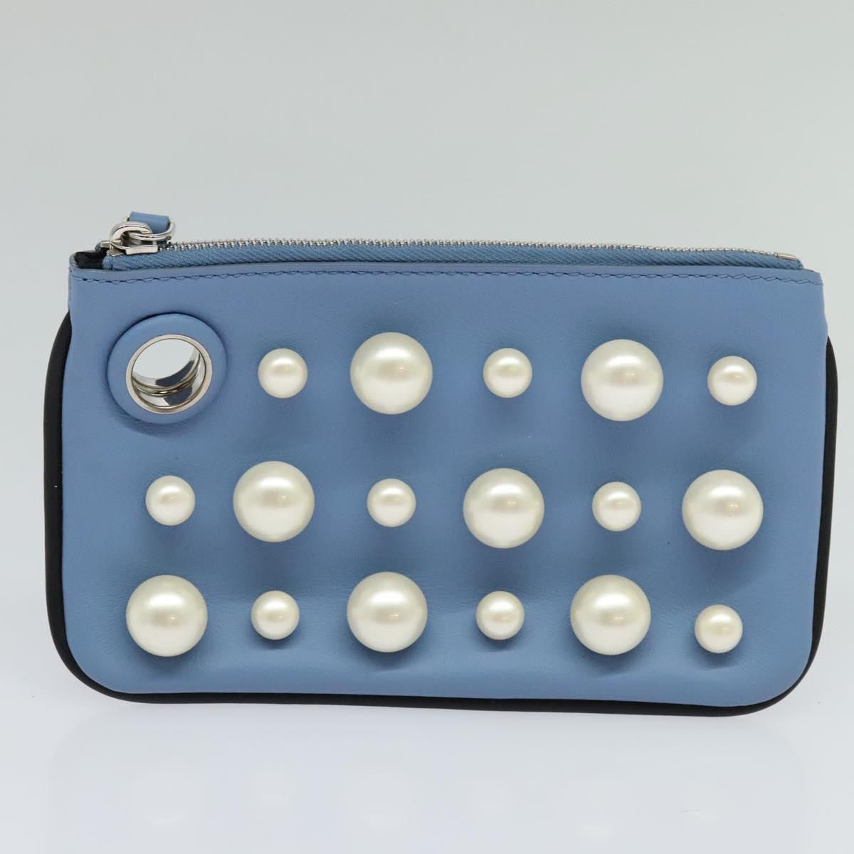 FENDI Triplet Clutch Bag Leather Blue White black110886