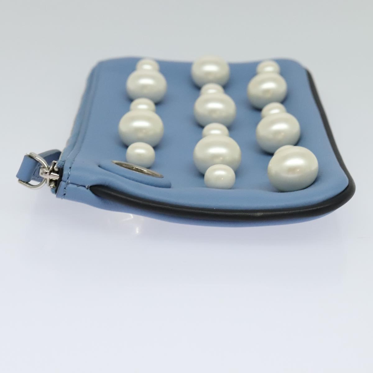 FENDI Triplet Clutch Bag Leather Blue White black110886