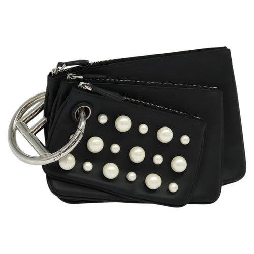 FENDI Triplet Clutch Bag Leather Black110887