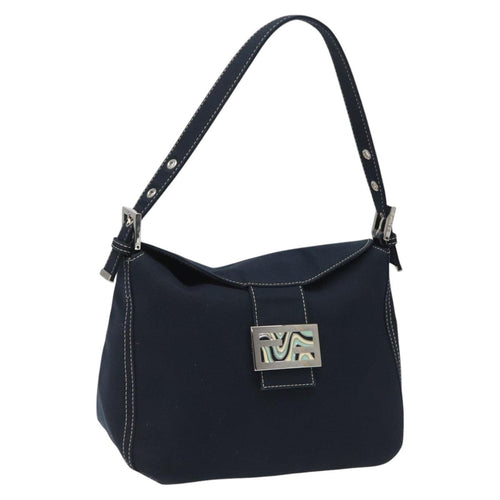 FENDI Mamma Baguette Shoulder Bag Canvas Navy110912