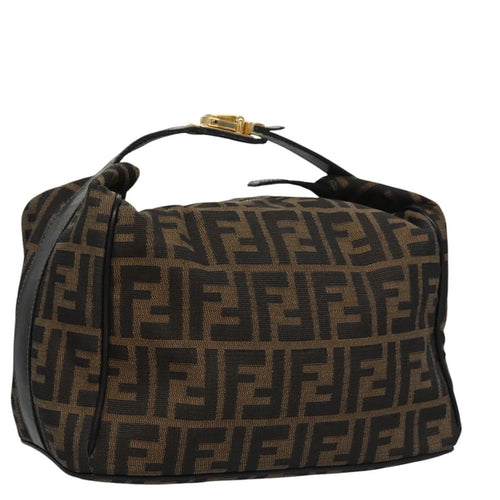 FENDI Zucca Canvas Hand Bag Brown Black gold111097