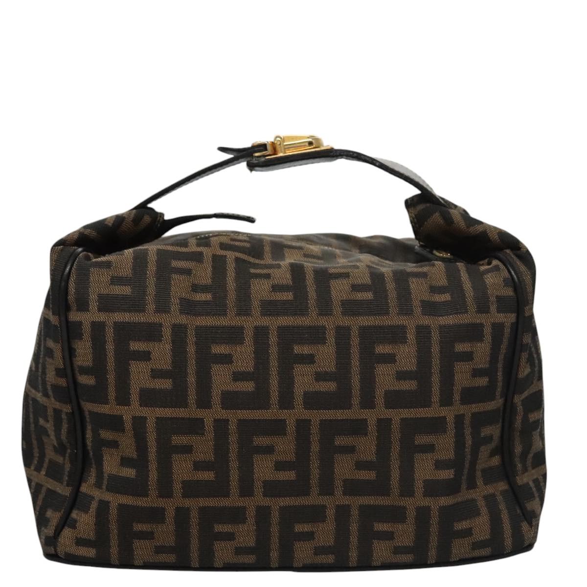 FENDI Zucca Canvas Hand Bag Brown Black gold111097