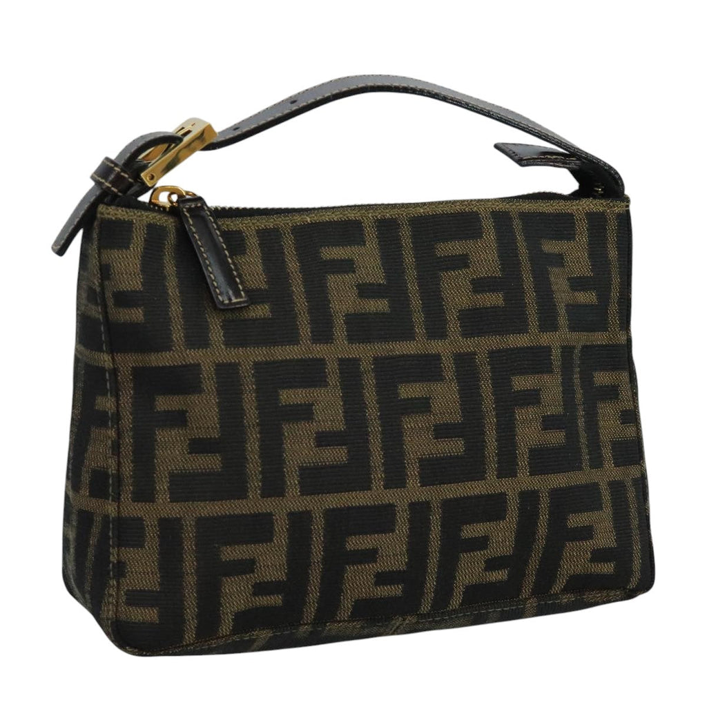 FENDI Zucca Canvas Hand Bag Brown Black gold111098