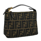 FENDI Zucca Canvas Hand Bag Brown Black gold111098