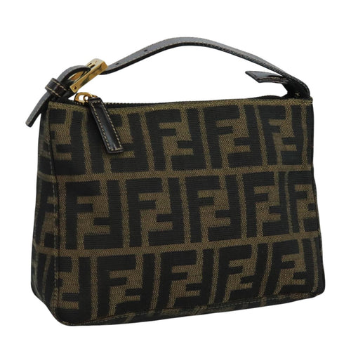 FENDI Zucca Canvas Hand Bag Brown Black gold111098