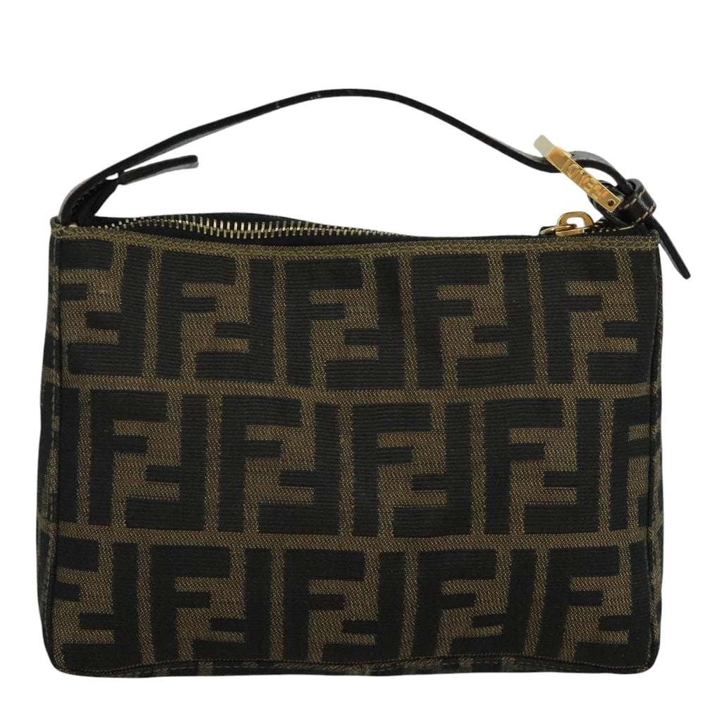 FENDI Zucca Canvas Hand Bag Brown Black gold111098