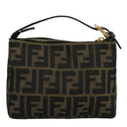 FENDI Zucca Canvas Hand Bag Brown Black gold111098