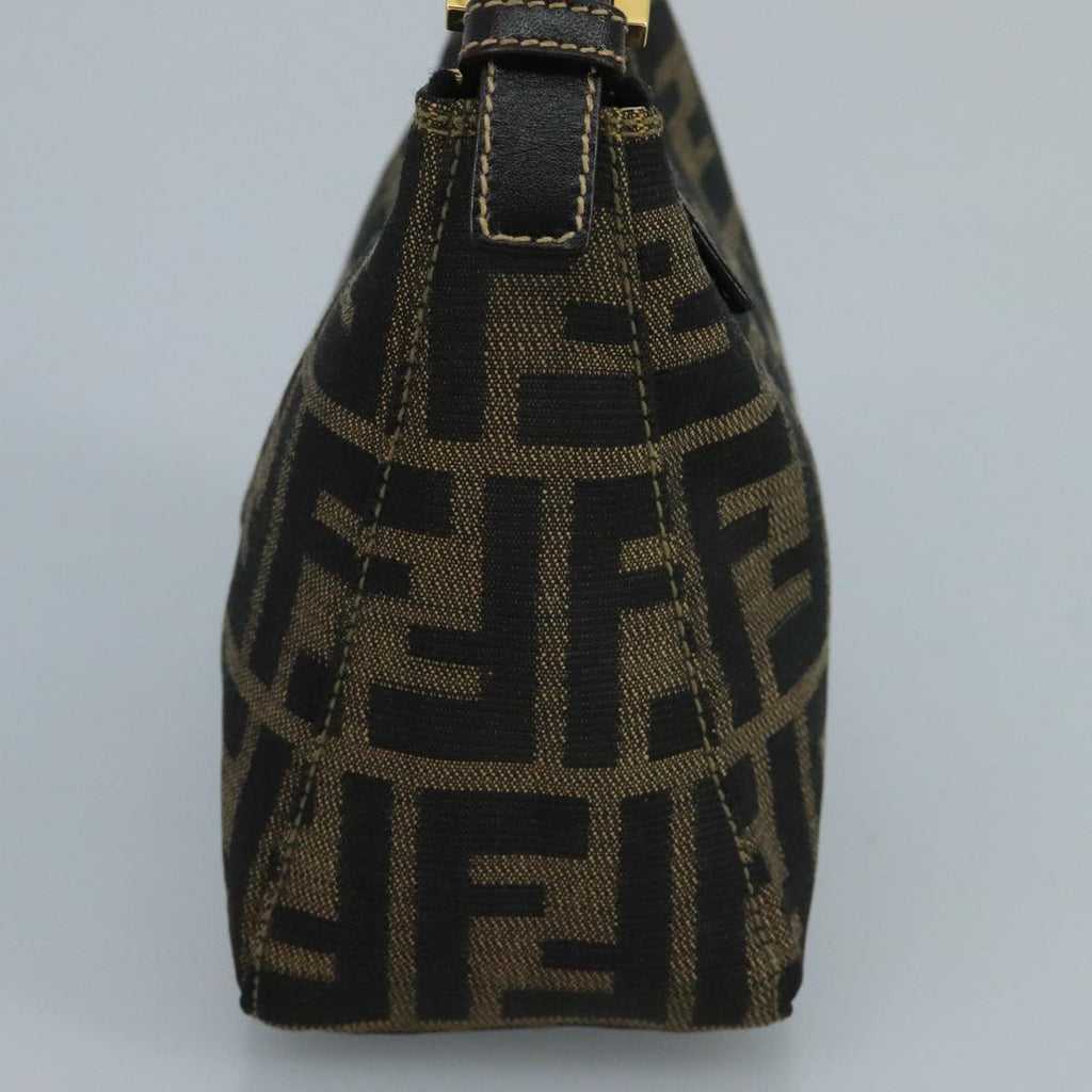 FENDI Zucca Canvas Hand Bag Brown Black gold111098