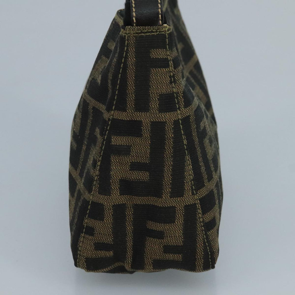 FENDI Zucca Canvas Hand Bag Brown Black gold111098