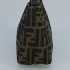 FENDI Zucca Canvas Hand Bag Brown Black gold111098